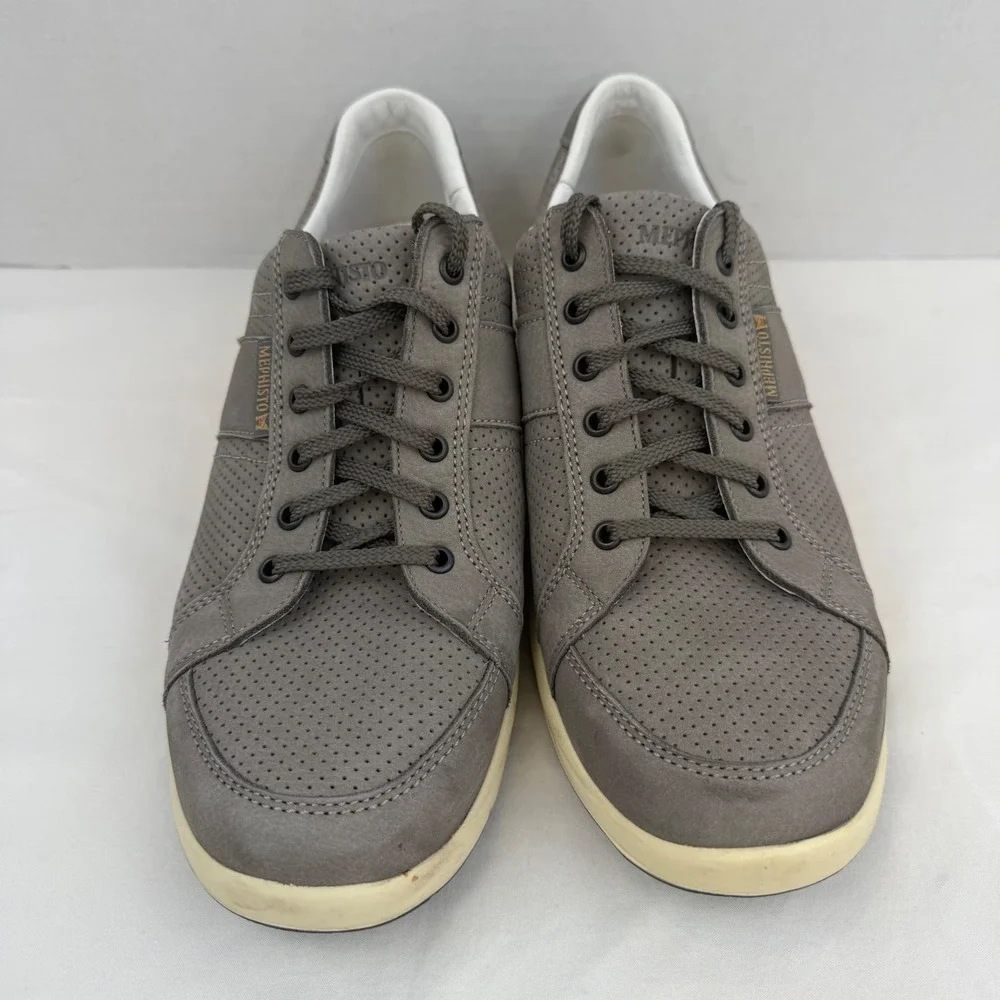 Mephisto Runoff Grey Leather Perforated Air-Jet Sneakers Mens 12 EUR 11.5